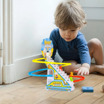 DUCKS CLIMB STAIRS TOY ROLLER COASTER, ELECTRIC DUCK CHASING RACE TRACK SET